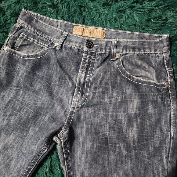Southpole Premium Jeans Mens 38x30 Cross Embroidered Distressed Hem Denim - Picture 4 of 9